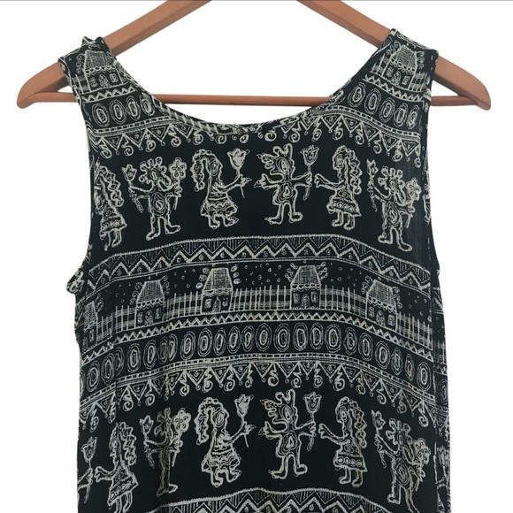 BILA Maxi Dress Size Medium Black White Rayon Boho Hippie Relaxed Fit Pockets - Picture 3 of 6